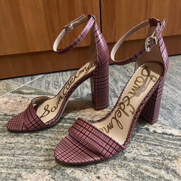 Sam Edelman Yaro Pink Plaid Sandal Heels Size 7 Like new! - Picture 10 of 11